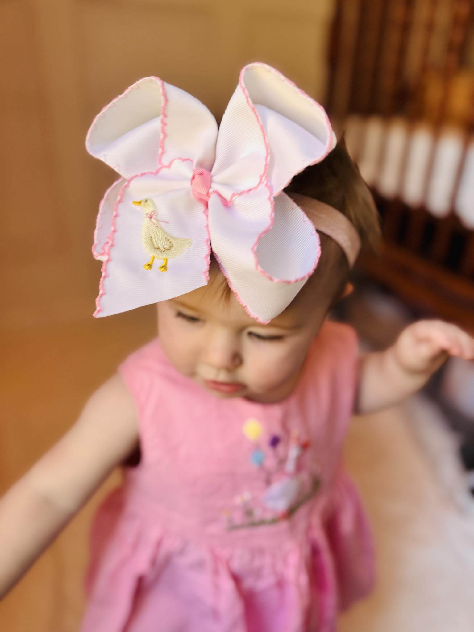 Pink Silly Goose Embroidered Bow