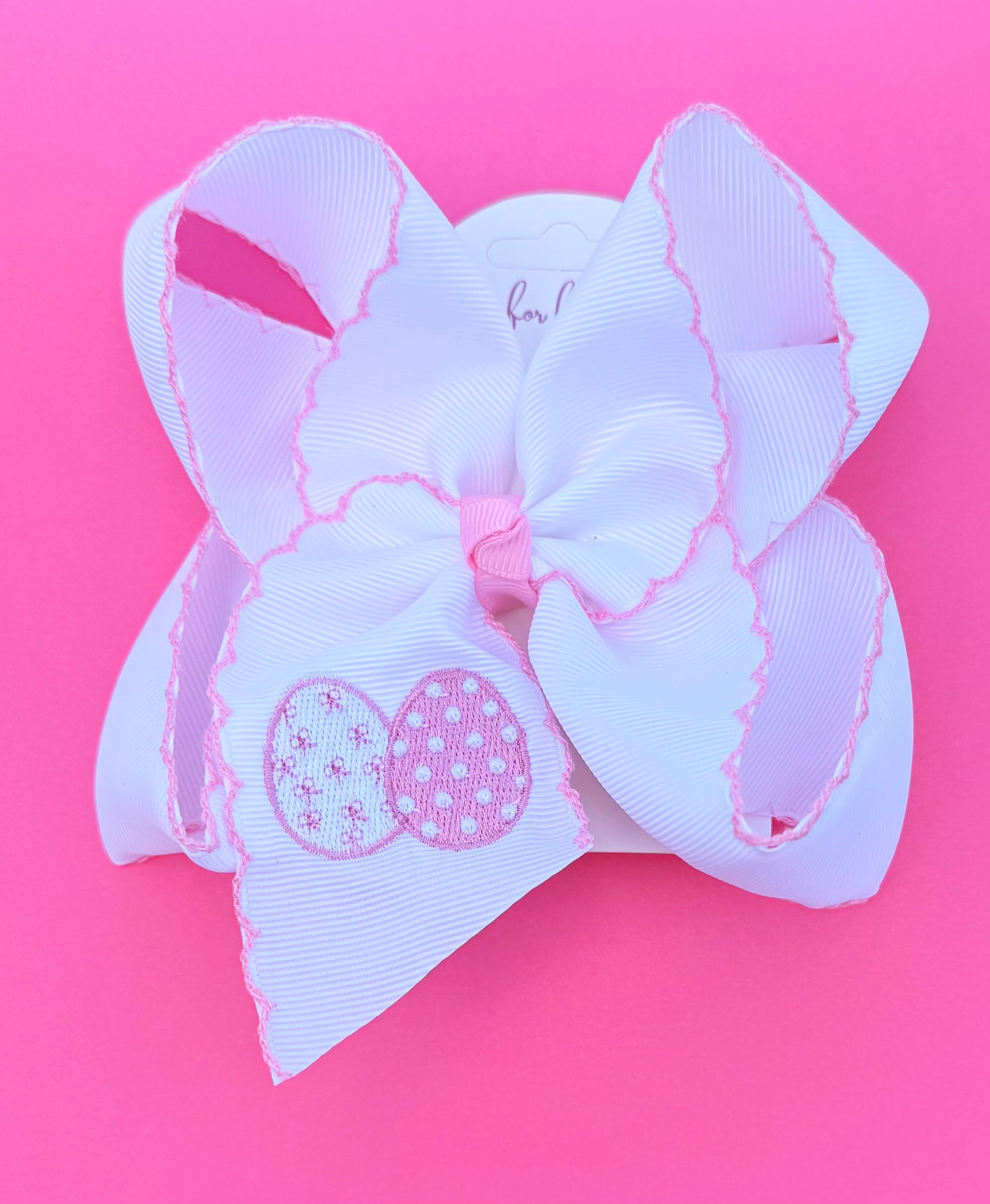 Heirloom Pink Easter Egg Moonstitch Hair Bow
