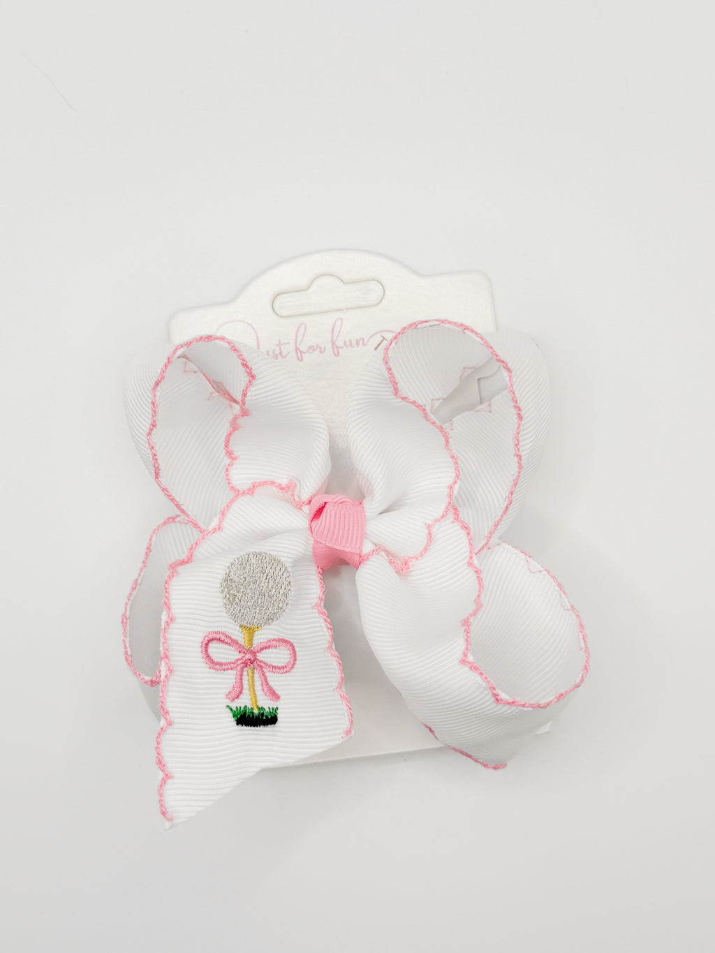 Pink Golf Ball & Tee Embroidered Hair Bow