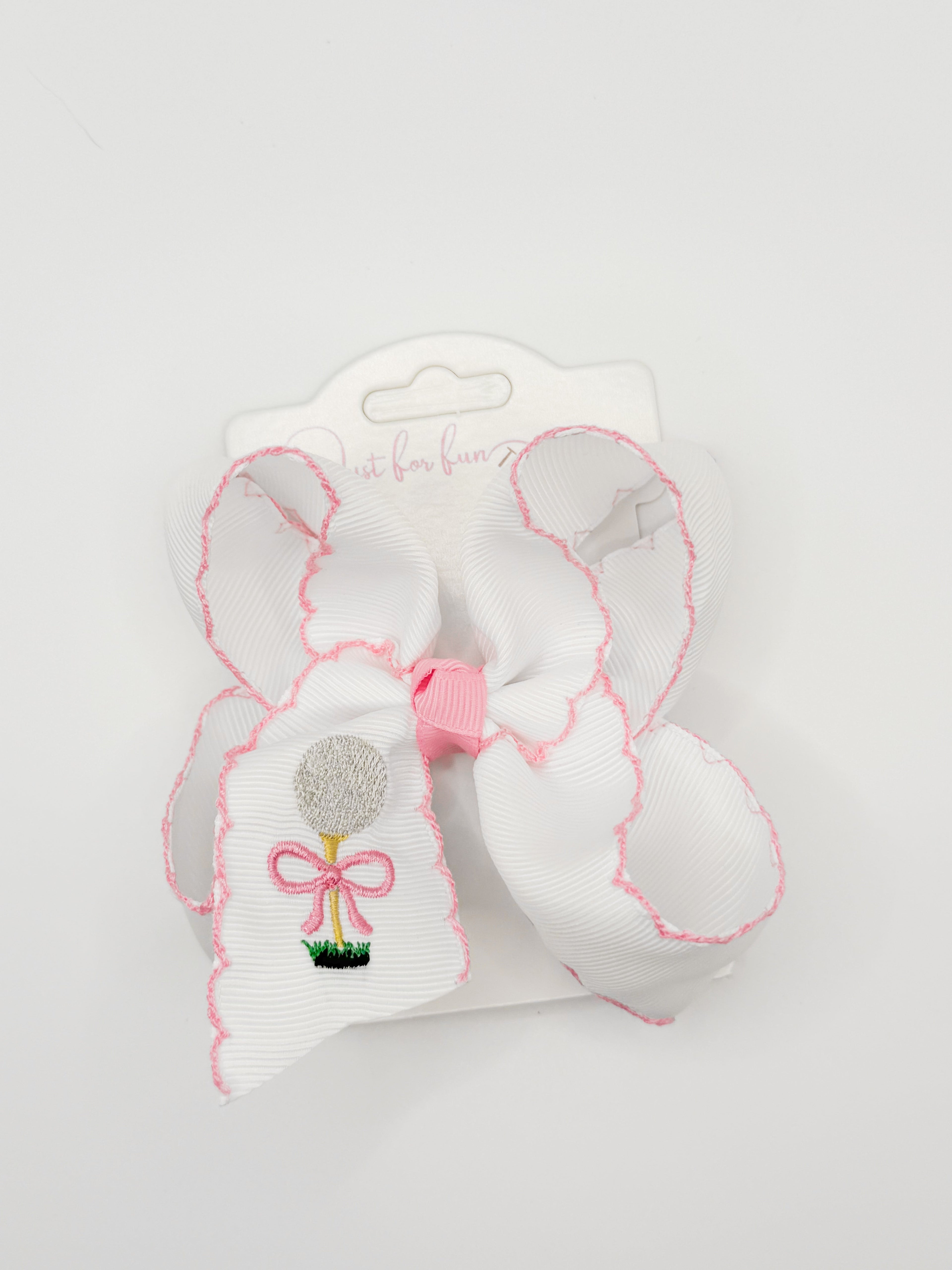 Pink Golf Ball & Tee Embroidered Hair Bow