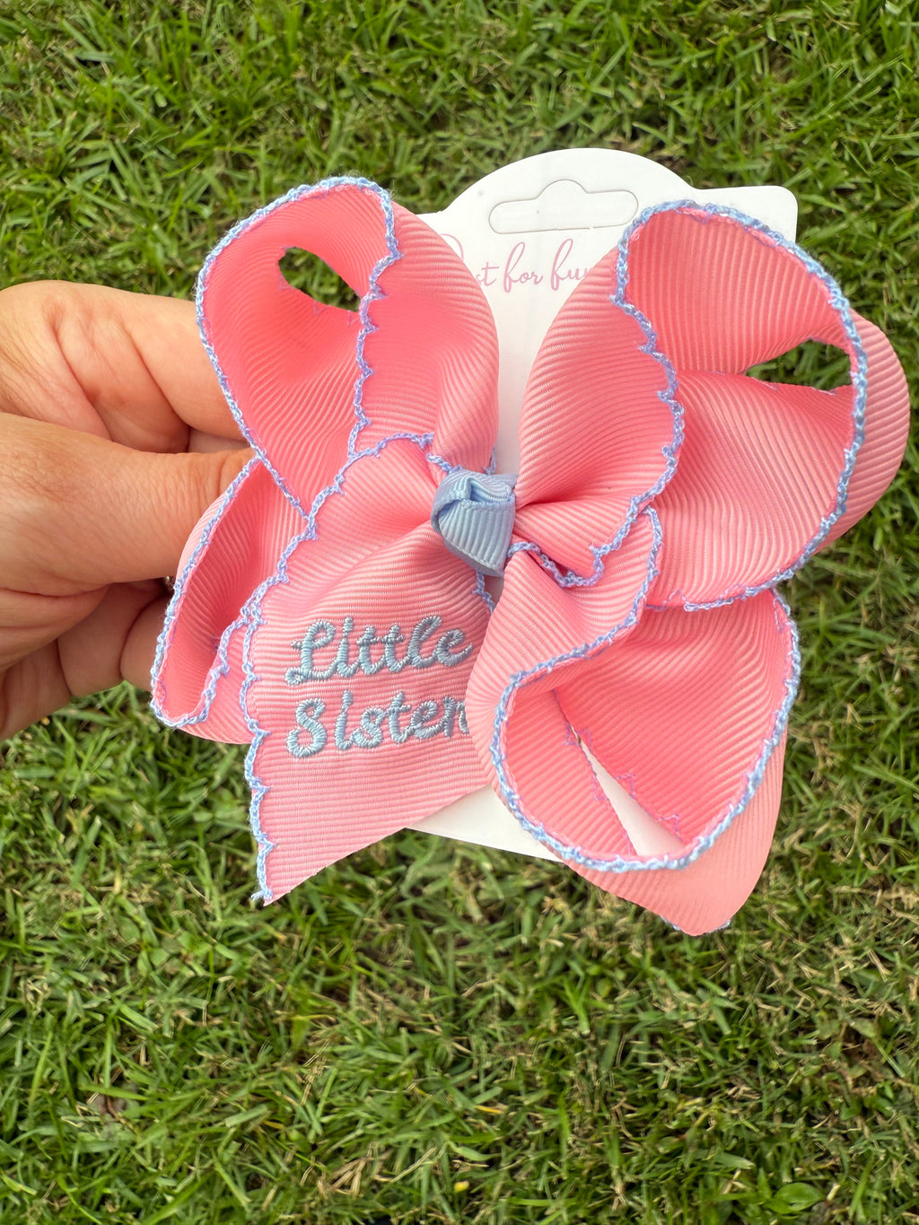 Little Sister Embroidered Hair Bow