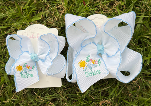 Beach Babe Embroidered Hair Bow