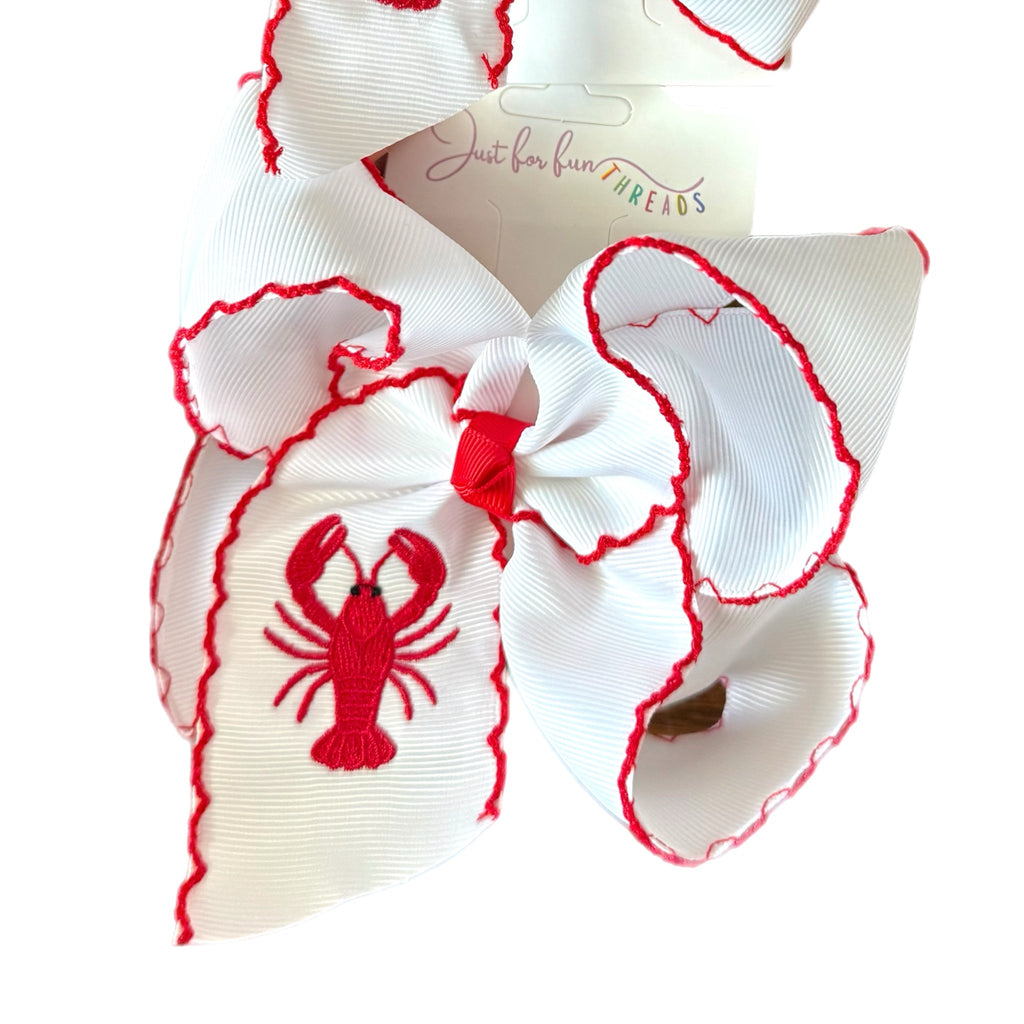 Crawfish Embroidered Hair Bow