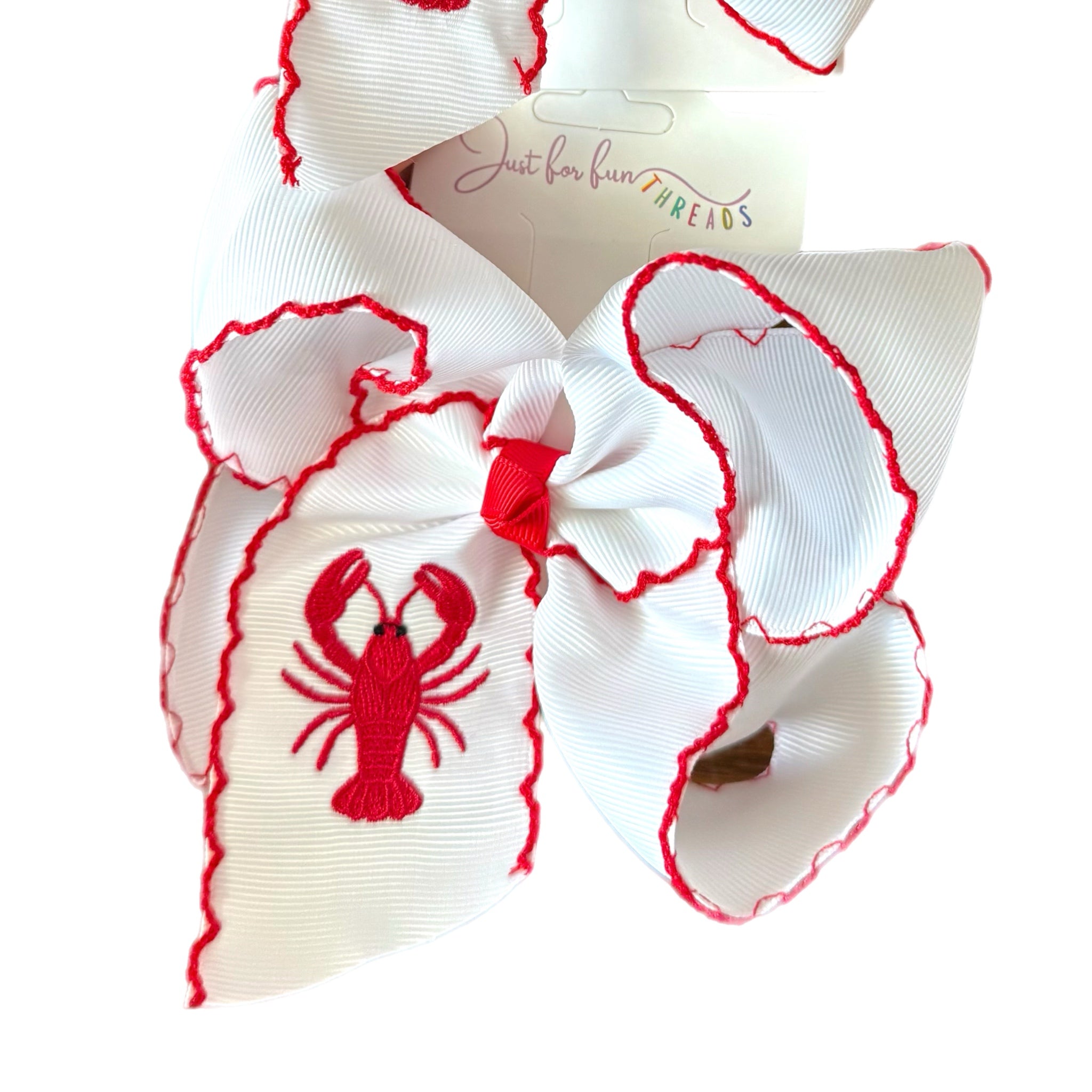 Crawfish Embroidered Hair Bow