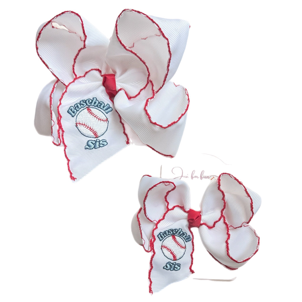 Baseball Sis Embroidered Hair Bow