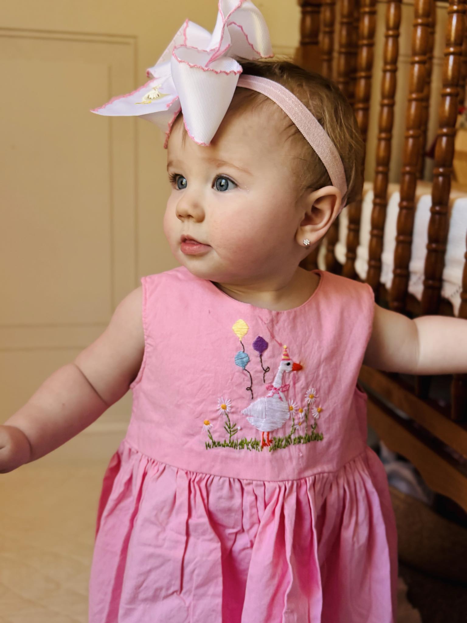 Pink Silly Goose Embroidered Bow