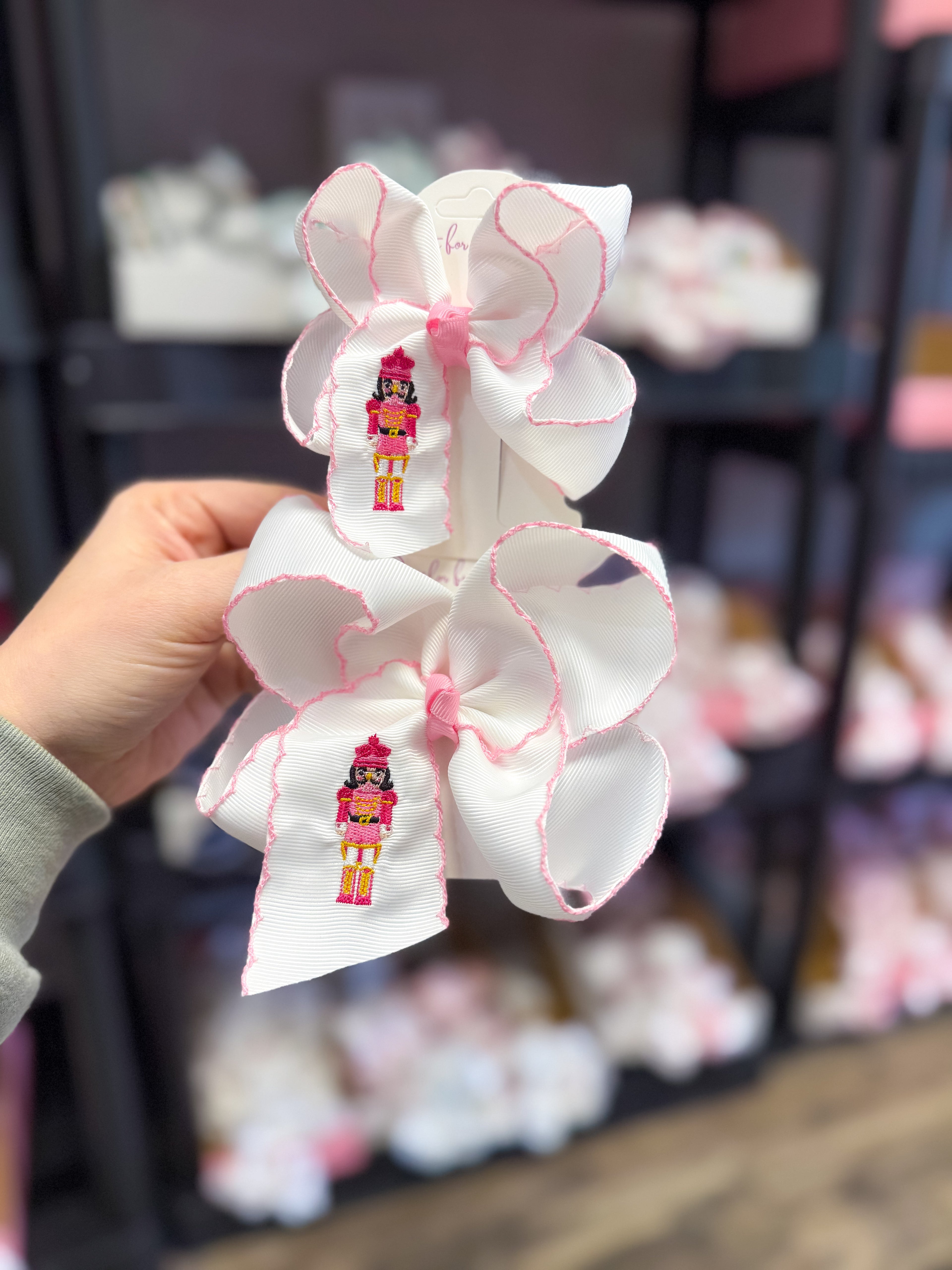 Pink Nutcracker Embroidered Moonstitch Hair Bow