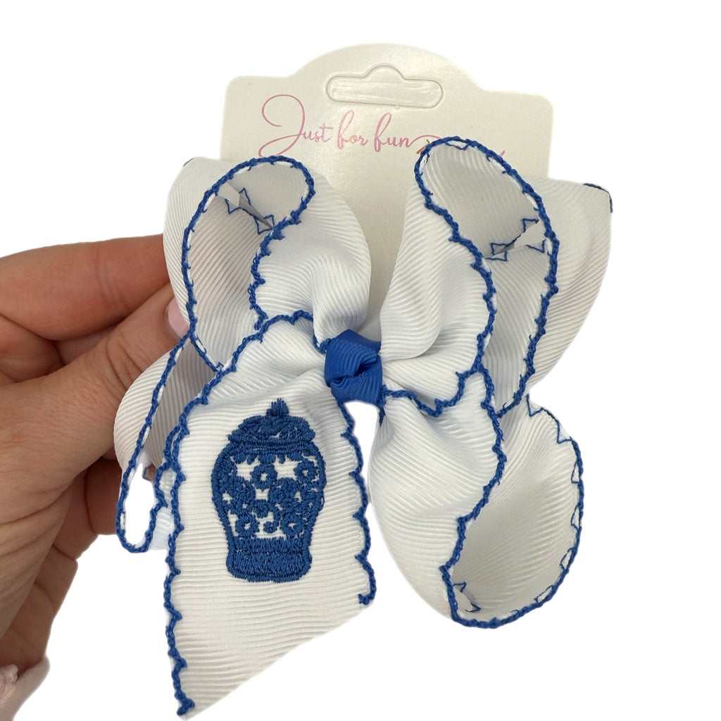 Ginger Jar Embroidered Hair Bow