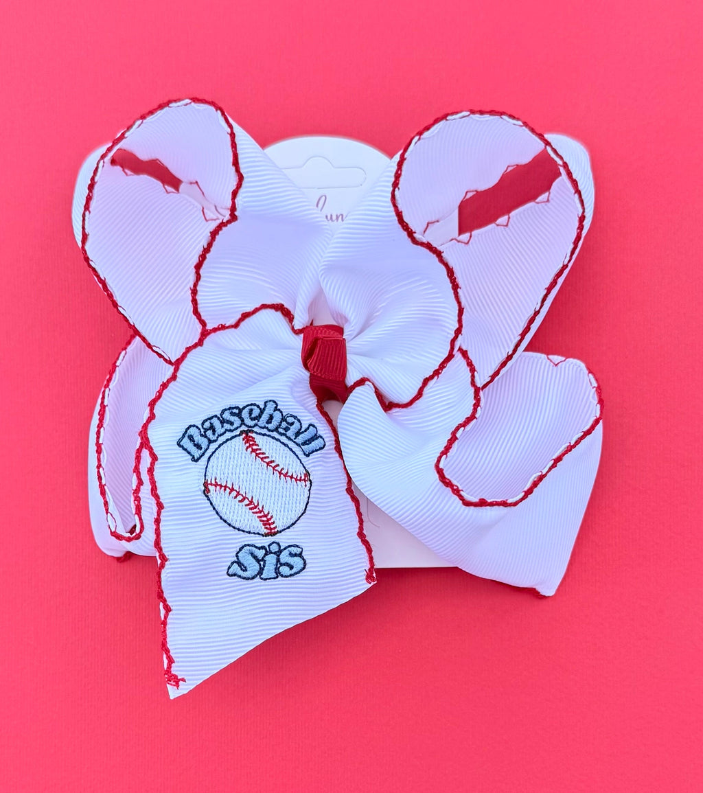 Baseball Sis Embroidered Hair Bow