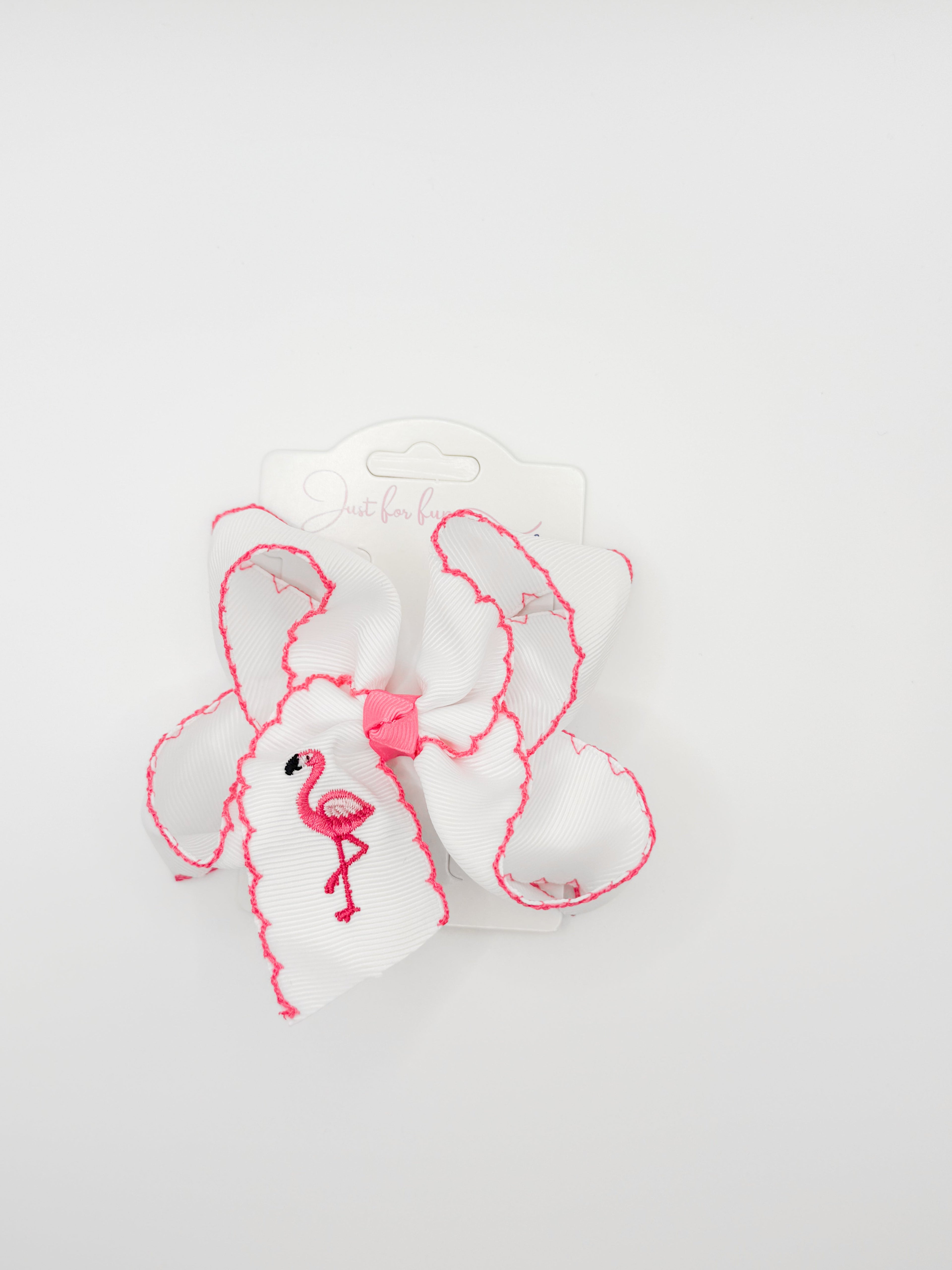 Flamingo Embroidered Hair Bow