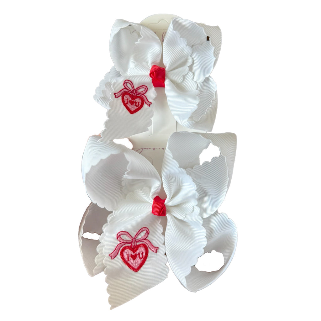 Scallop Heart Locket Embroidered Hair Bow