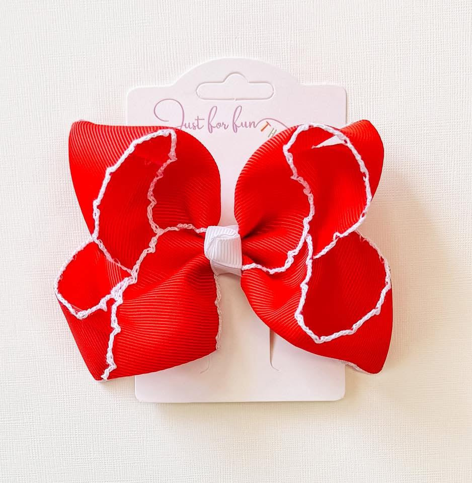 Red & White Moonstitch Classic Bow 4”