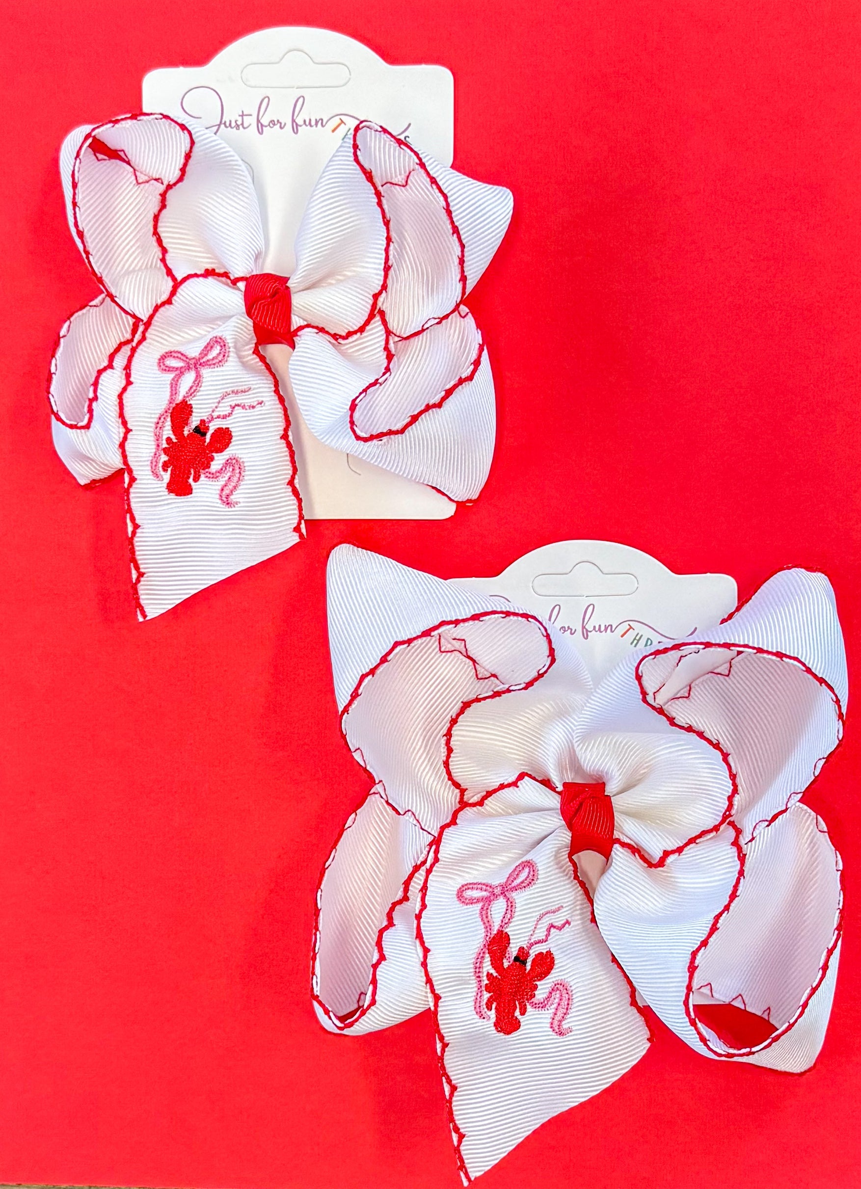 Crawfish Cutie Embroidered Hair Bow