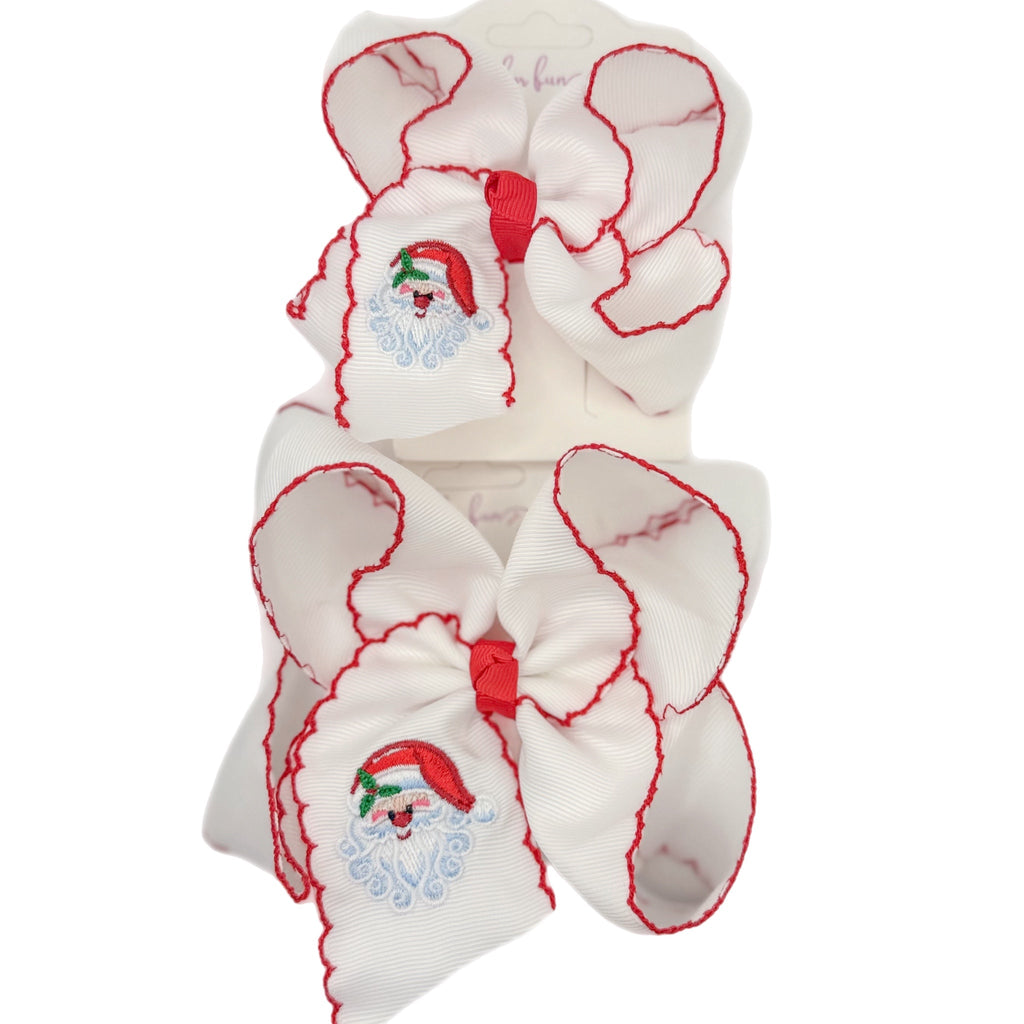 Santa Embroidered Moonstitch Hair Bow