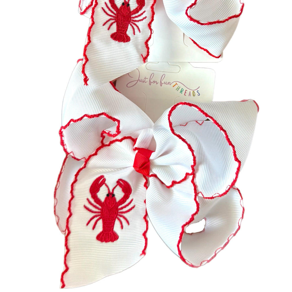 Crawfish Embroidered Hair Bow