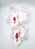 Pink Nutcracker Embroidered Moonstitch Hair Bow