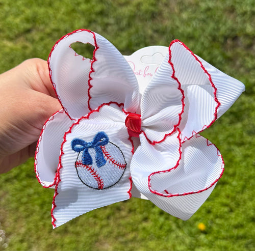 Baseball with Bow EmbroideredHair Bow