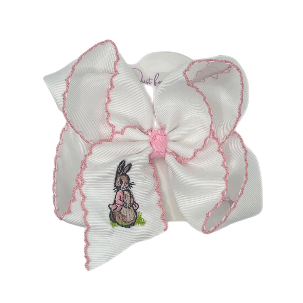 Pink Rabbit Embroidered Hair Bow