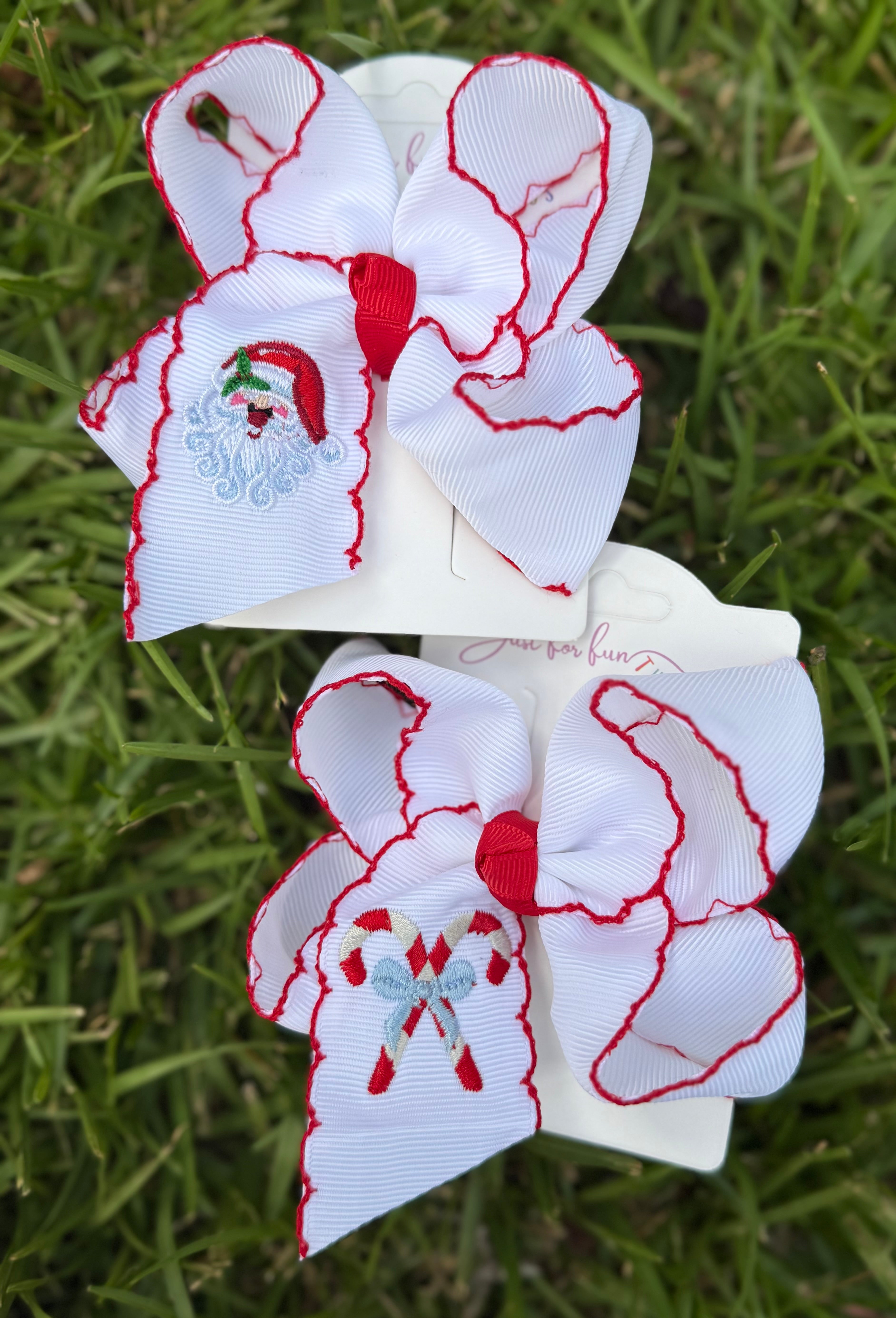 Santa Embroidered Moonstitch Hair Bow